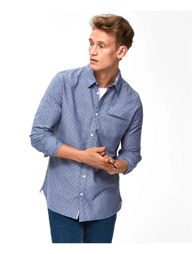SELECTED camicia uomo grigia slim fit fantasia micro stampata