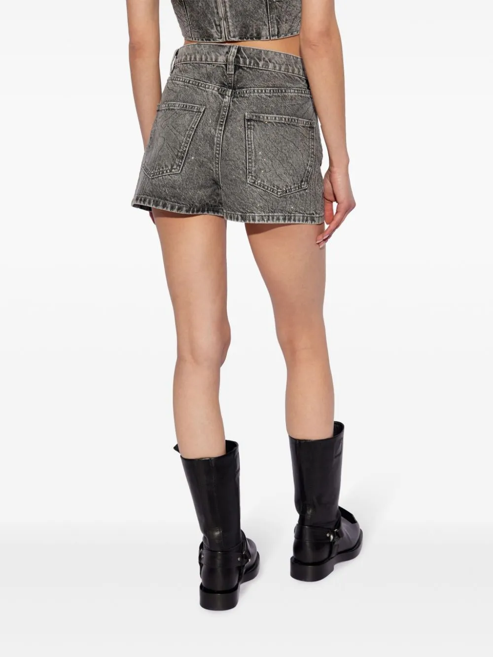 Shorts denim con lavaggio acido in nero - donna