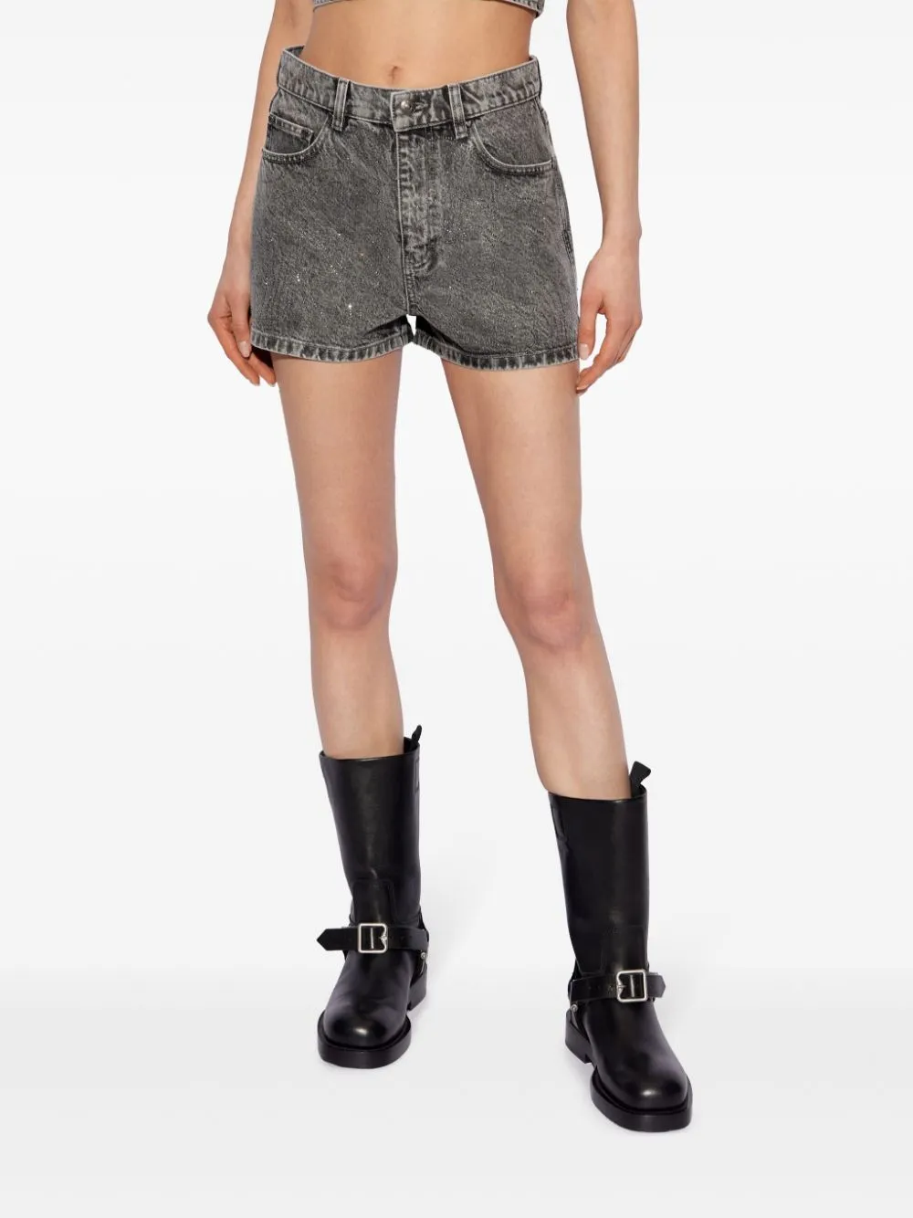Shorts denim con lavaggio acido in nero - donna