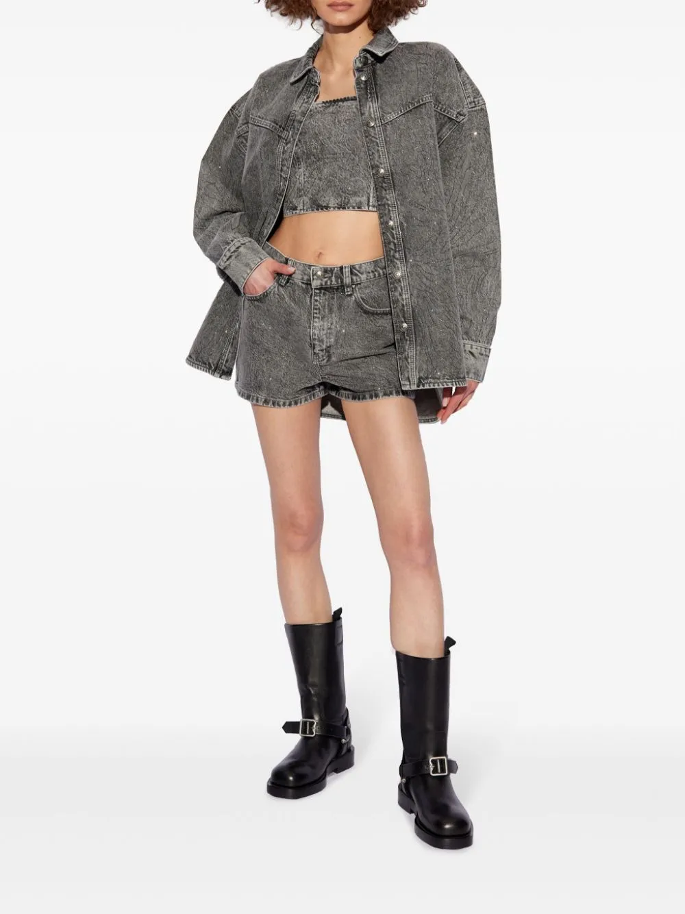 Shorts denim con lavaggio acido in nero - donna