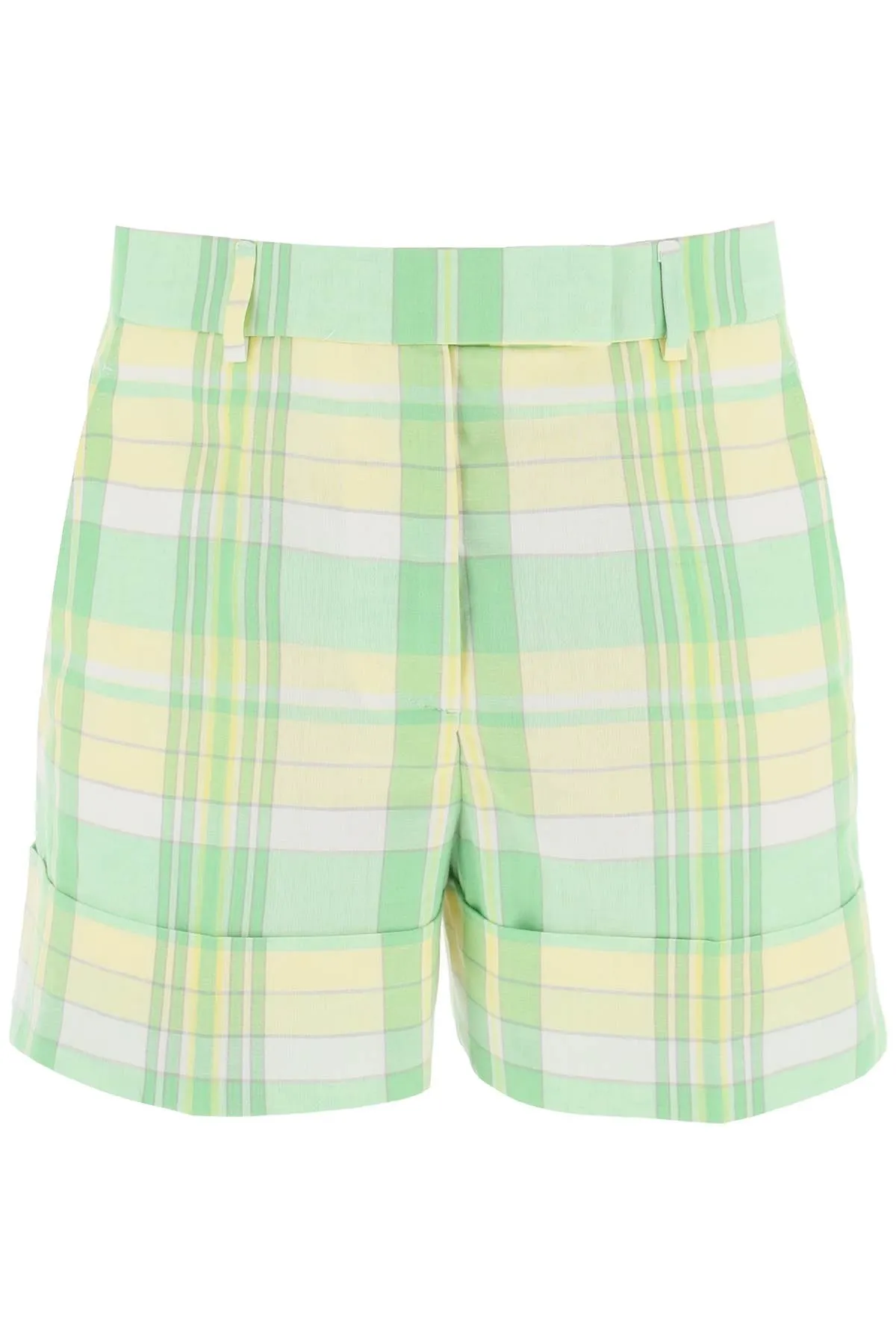 Shorts In Cotone Madras Con Risvolto