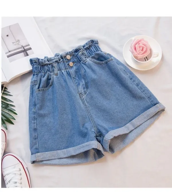 Shorts in denim caramella elastico