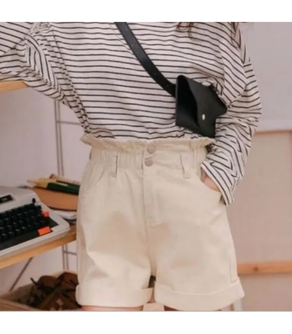 Shorts in denim caramella elastico