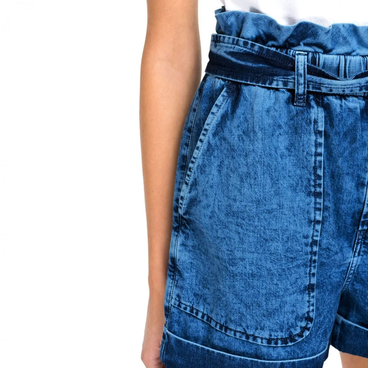 Shorts In Denim Con Cintura, Blu