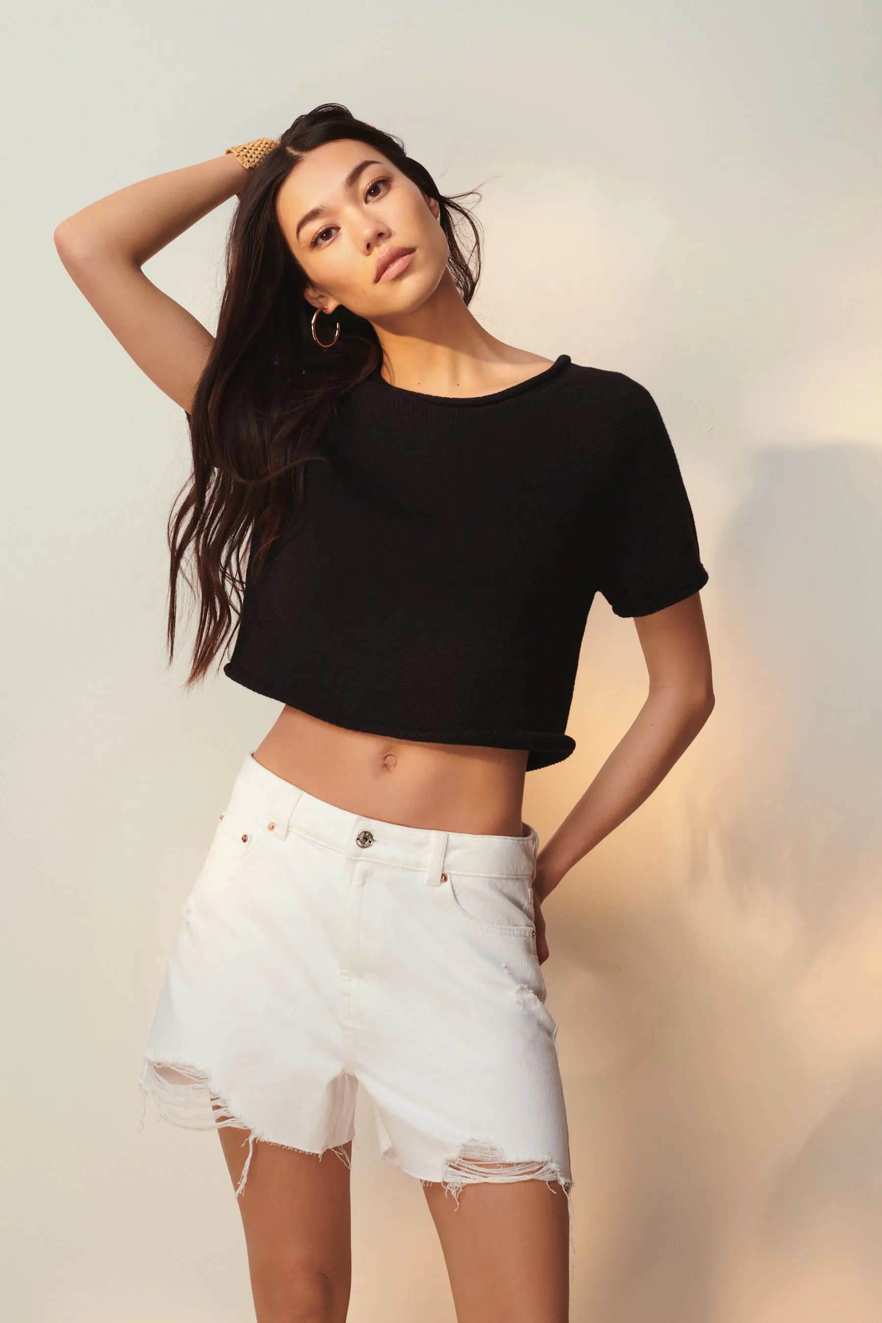 Shorts in denim strappati
