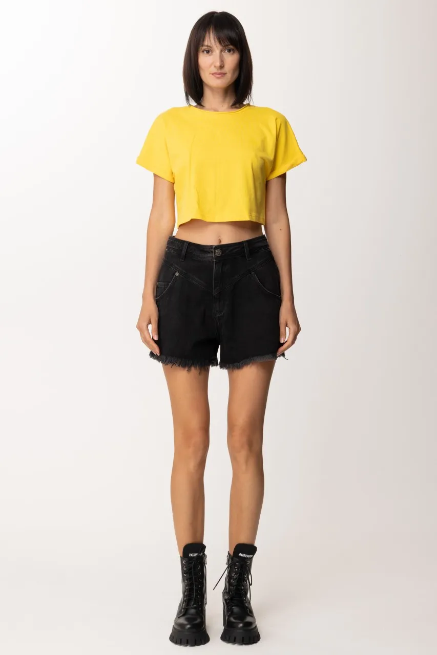 Shorts in jeans con taglio a vivo DENIM NERO