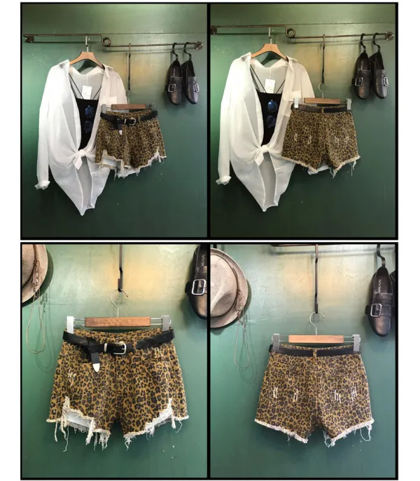 Shorts leopardato denim sfrangiato