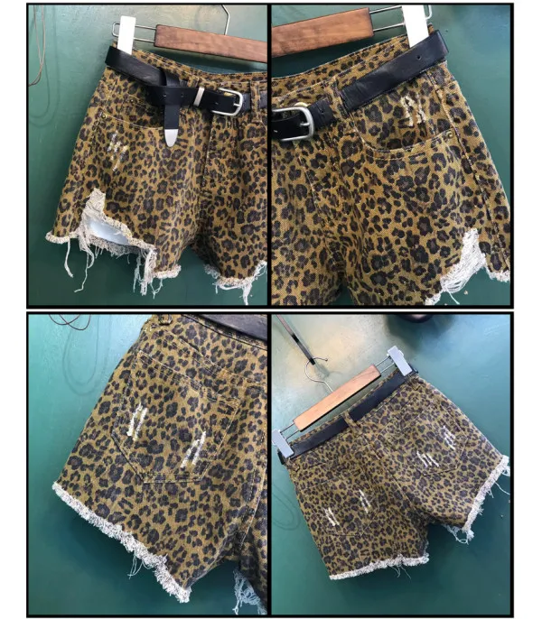 Shorts leopardato denim sfrangiato