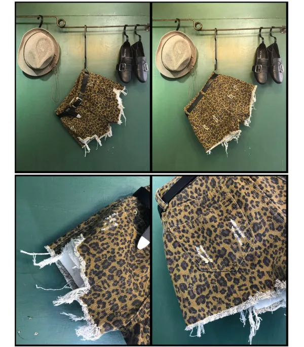 Shorts leopardato denim sfrangiato