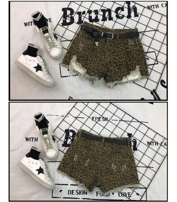 Shorts leopardato denim sfrangiato