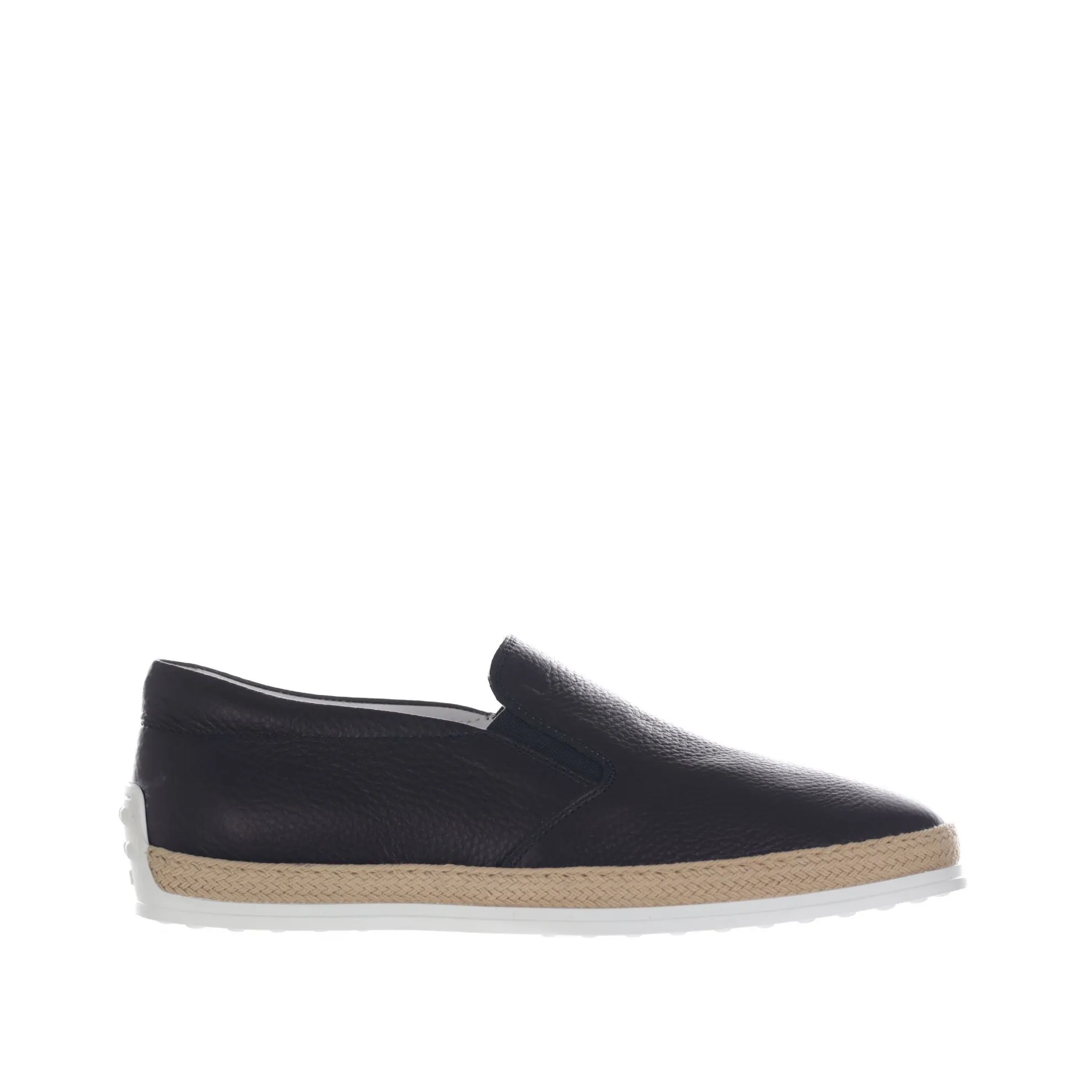 Slip on in pelle martellata con gommini e rafia