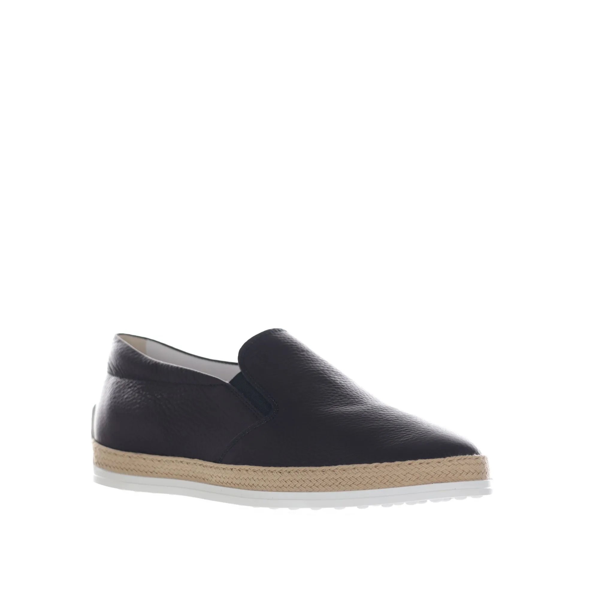Slip on in pelle martellata con gommini e rafia