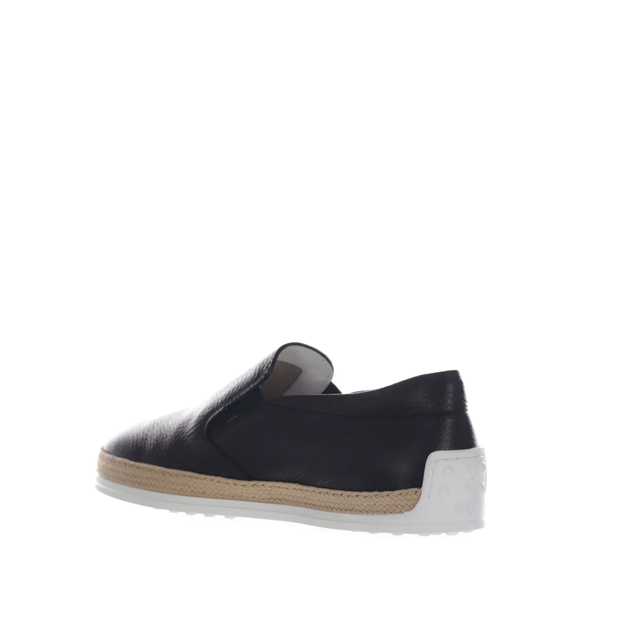 Slip on in pelle martellata con gommini e rafia