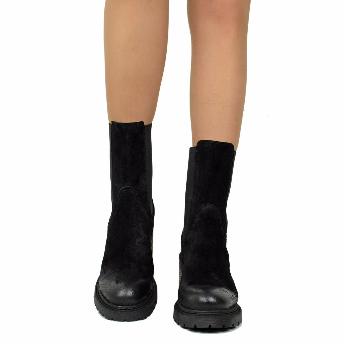 Stivaletti Beatles Donna Neri in Pelle Scamosciata Vintage