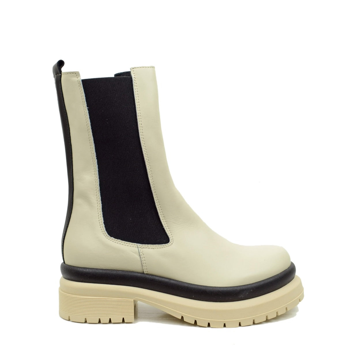 Stivaletti Beatles Donna Offwhite Made in Italy con Inserti Elasticizzati