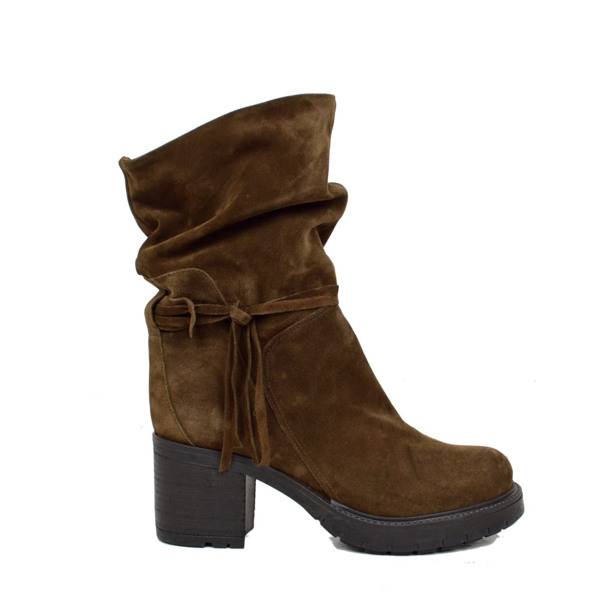 Stivaletti Biker in Pelle Scamosciata Testa di Moro Made in Italy