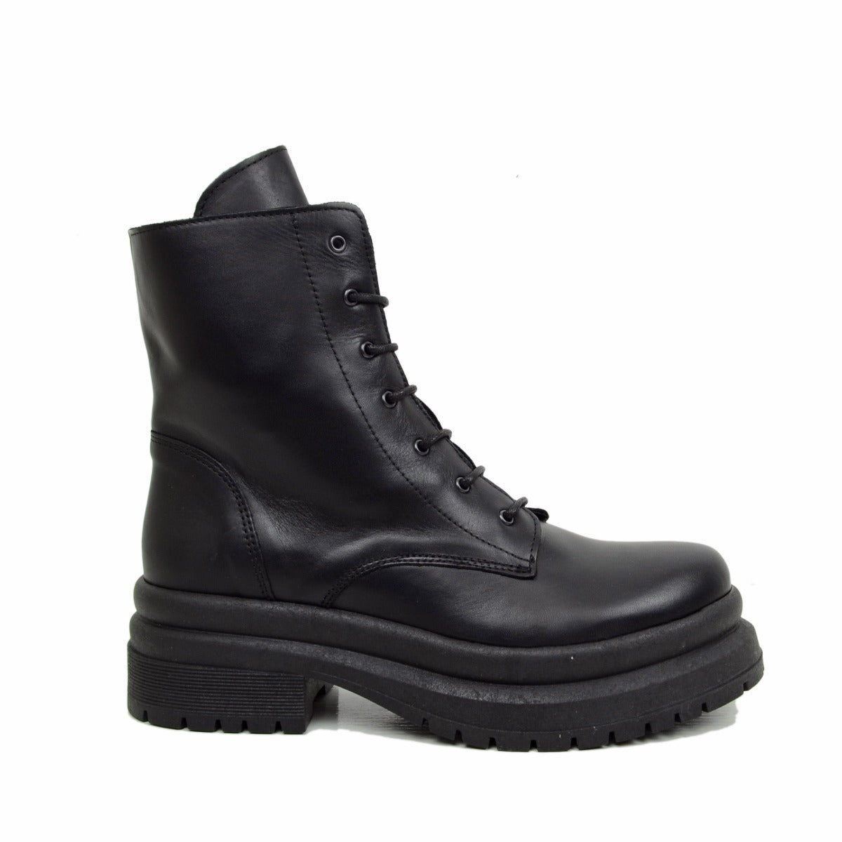 Stivaletti Donna Anfibi Biker Neri in Pelle Made in Italy