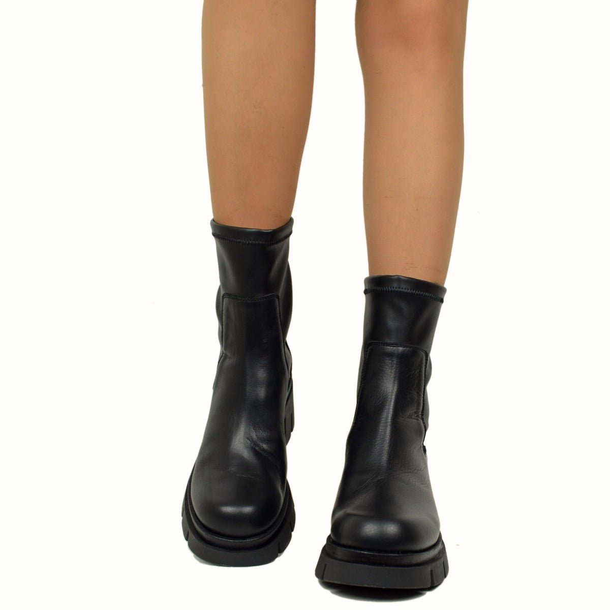 Stivaletti Donna Elasticizzati in Pelle Neri Made in Italy