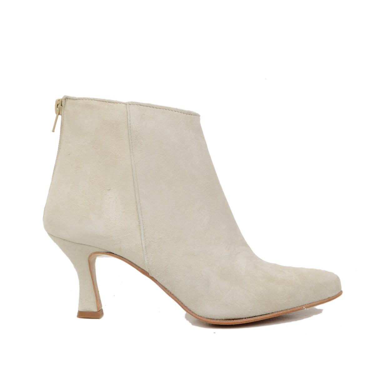 Stivaletti Donna Estivi in Pelle Scamosciata Beige con Zip