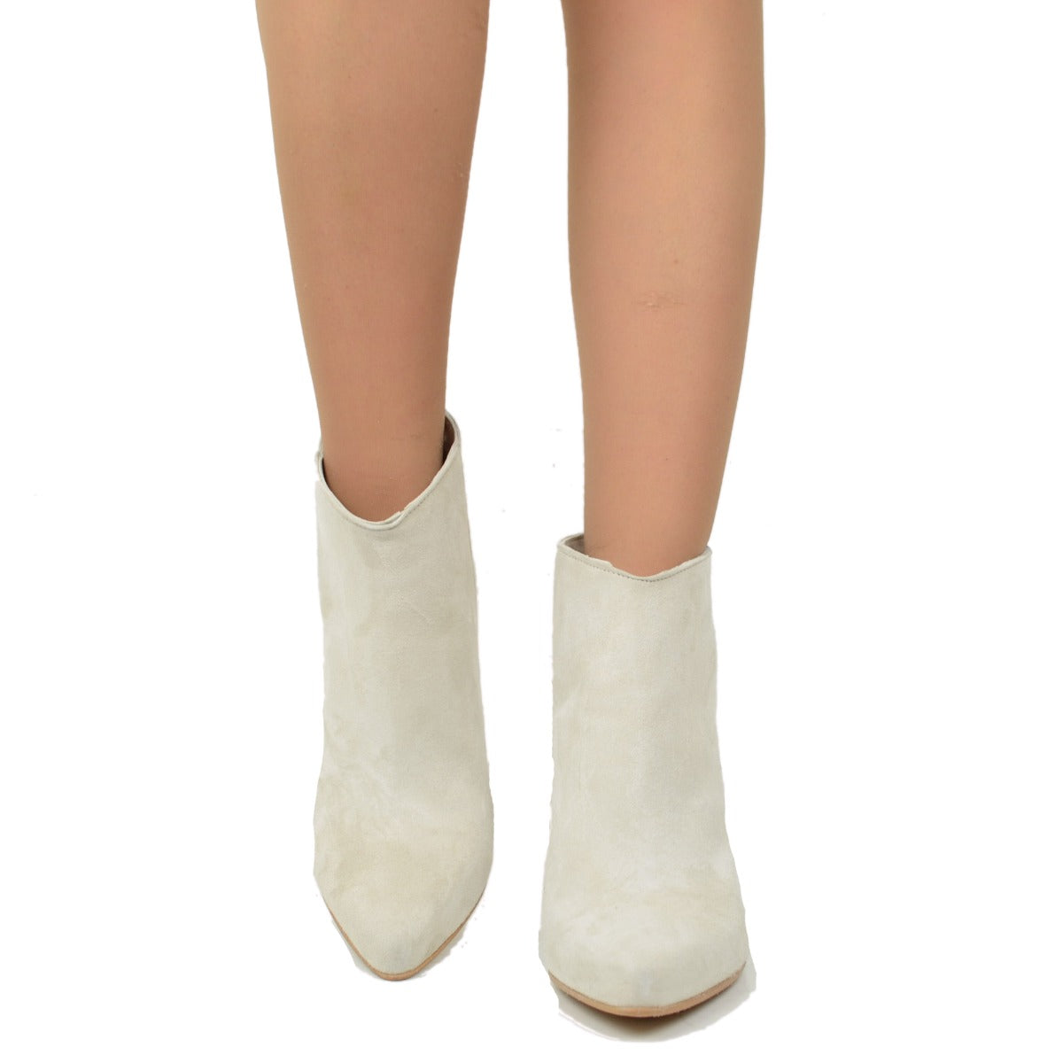Stivaletti Donna Estivi in Pelle Scamosciata Beige con Zip