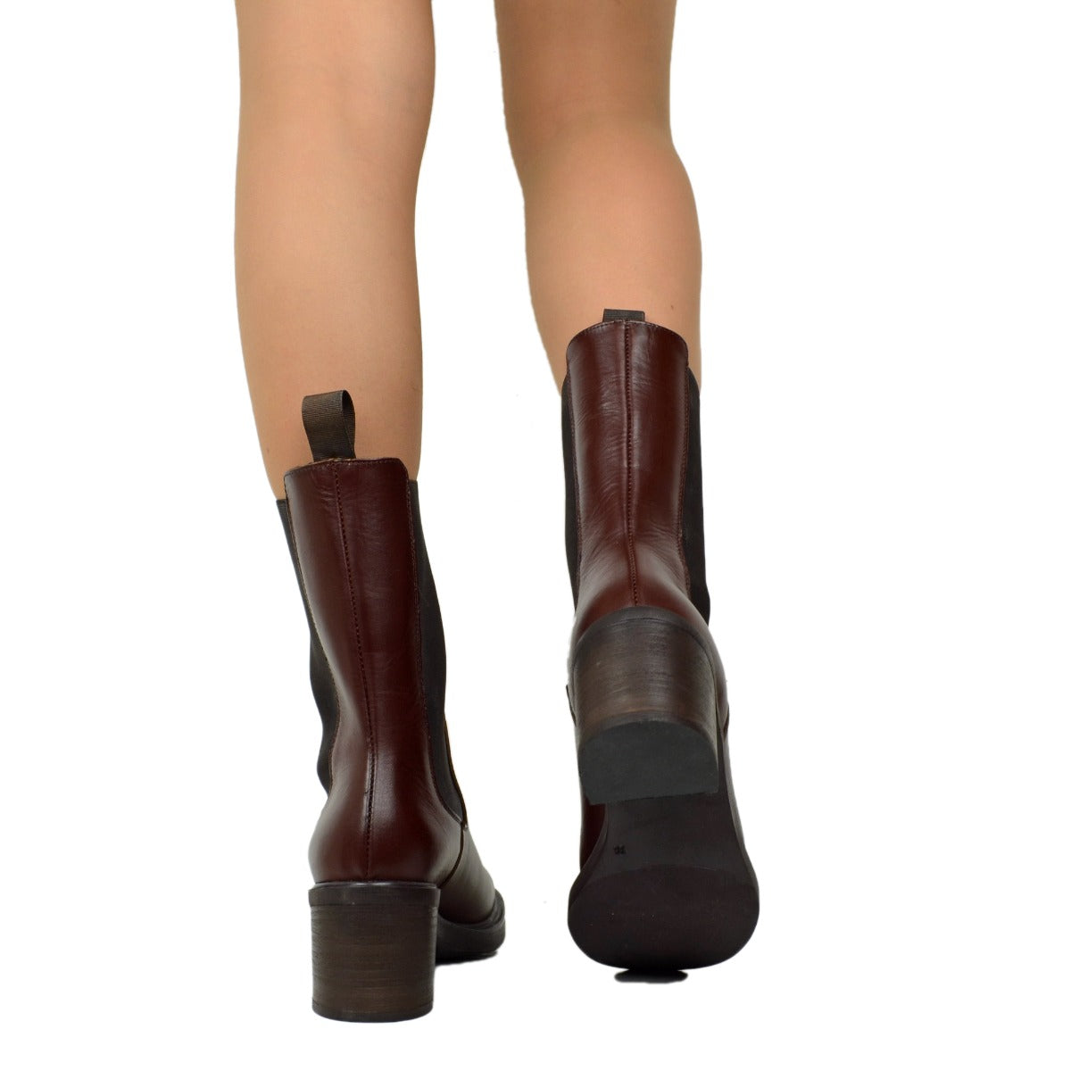 Stivaletti Donna in Pelle Marroni con Inserti Elasticizzati