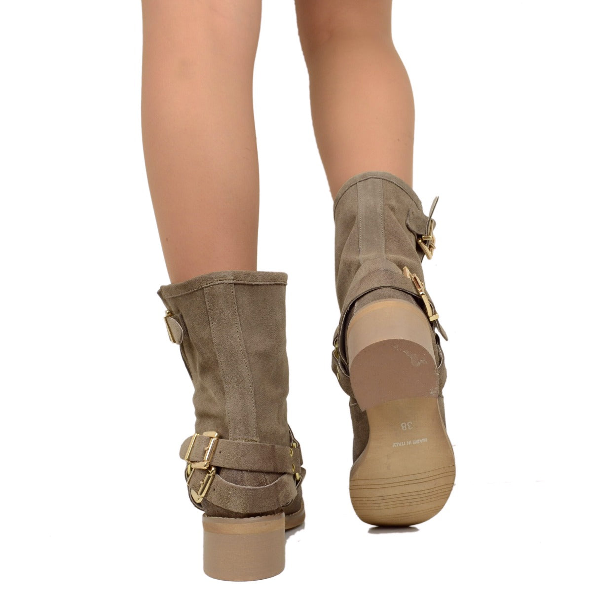 Stivaletti Donna in Pelle Scamosciata Taupe con Punta Squadrata