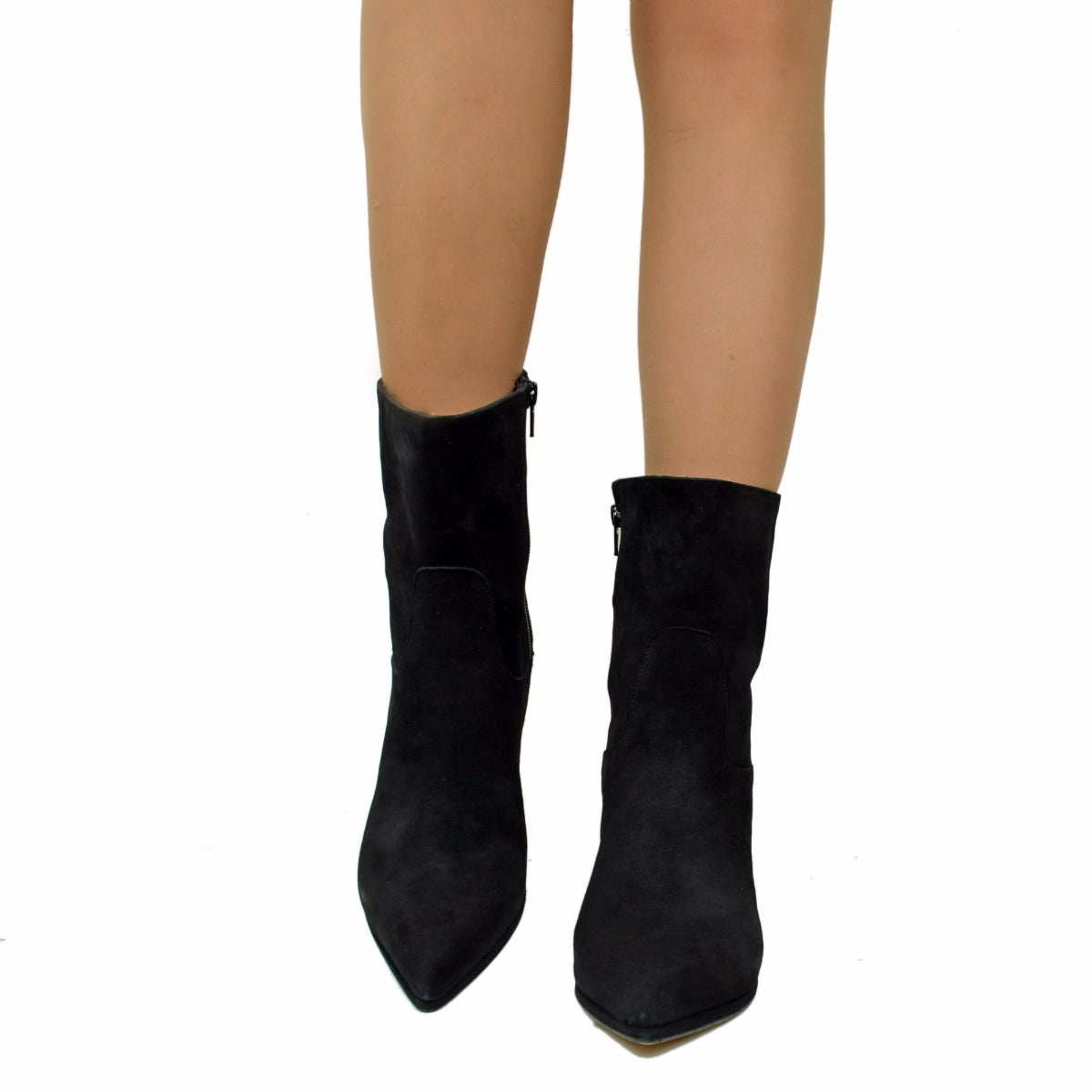 Stivaletti Polacchino Neri in Pelle Scamosciata Made in italy