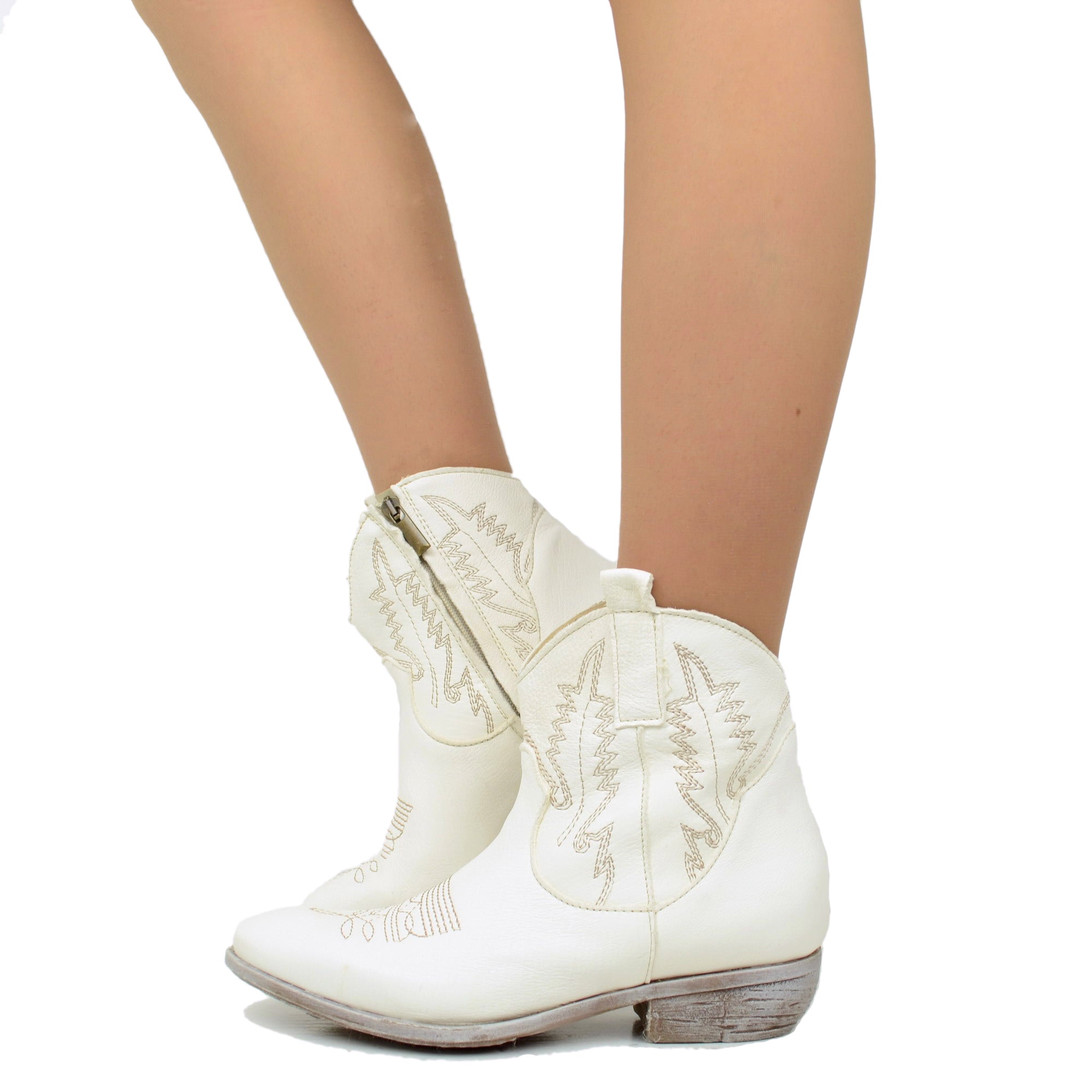 Stivaletti Texani Donna color LATTE in Pelle Made in Italy