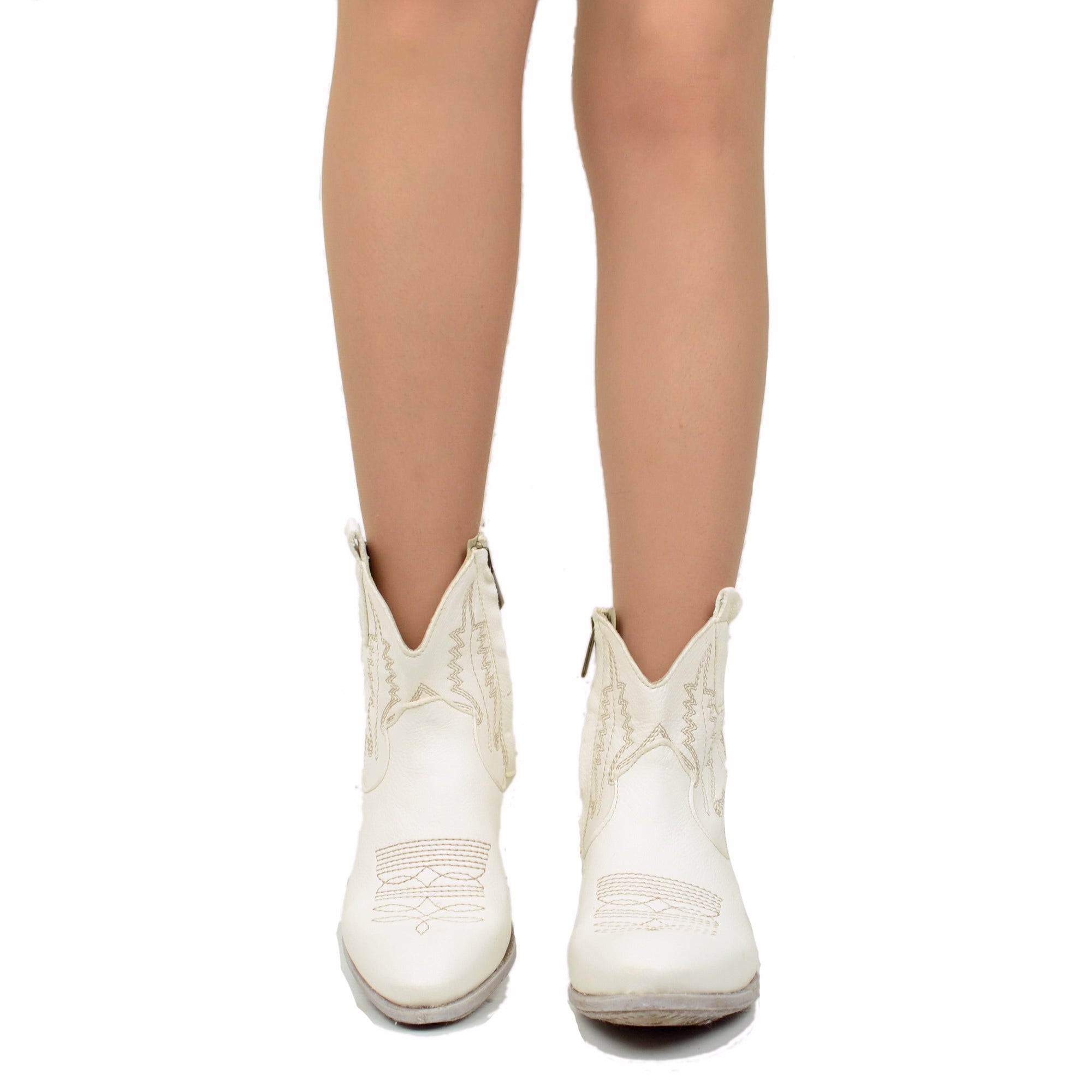 Stivaletti Texani Donna color LATTE in Pelle Made in Italy