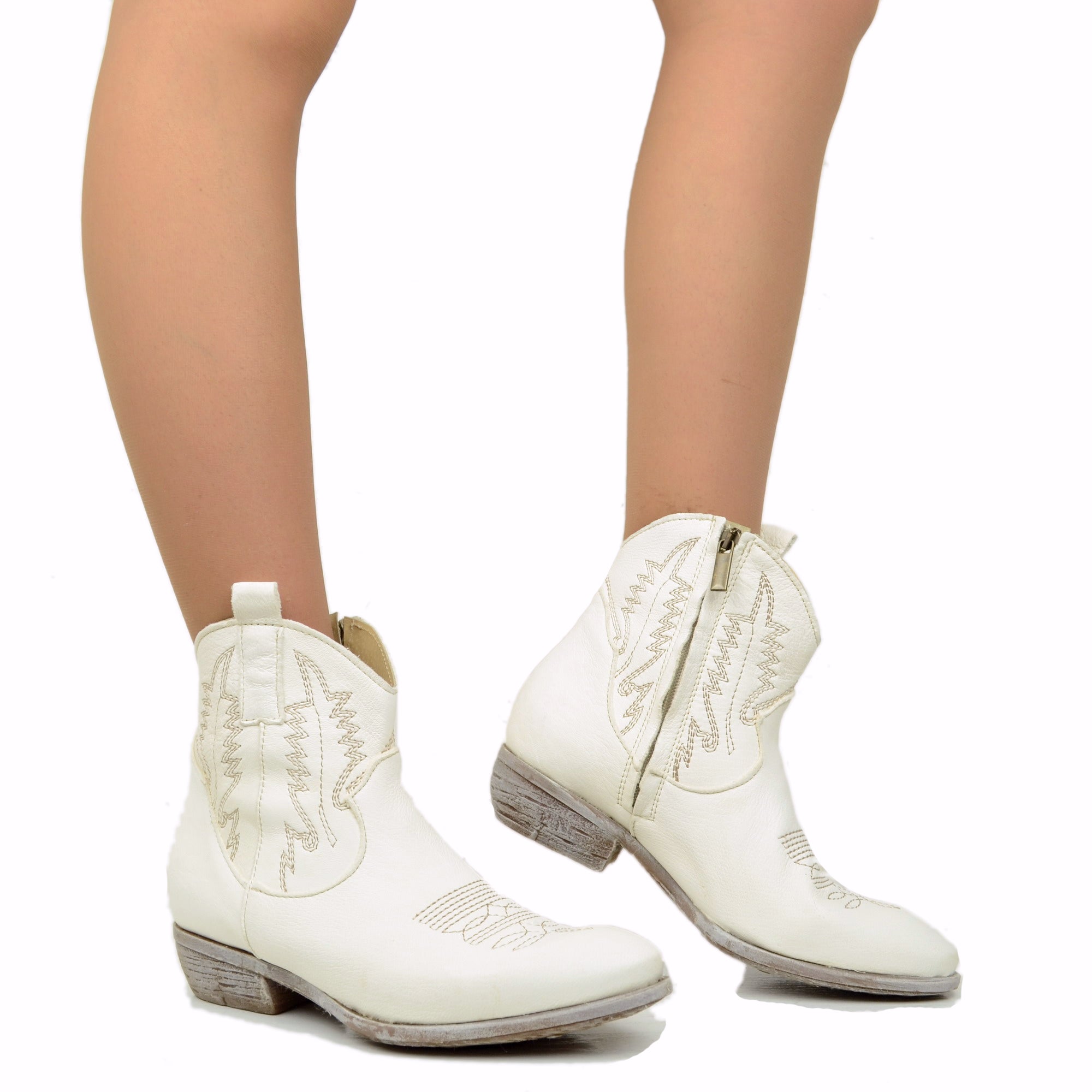 Stivaletti Texani Donna color LATTE in Pelle Made in Italy