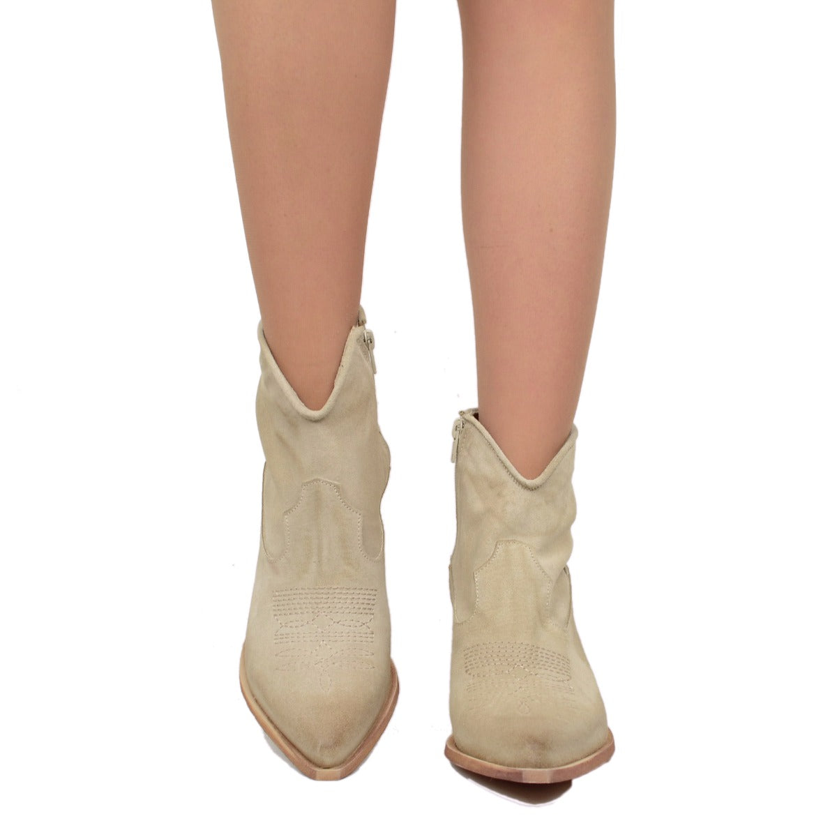 Stivaletti Texani Donna Estivi in Pelle scamosciata Beige
