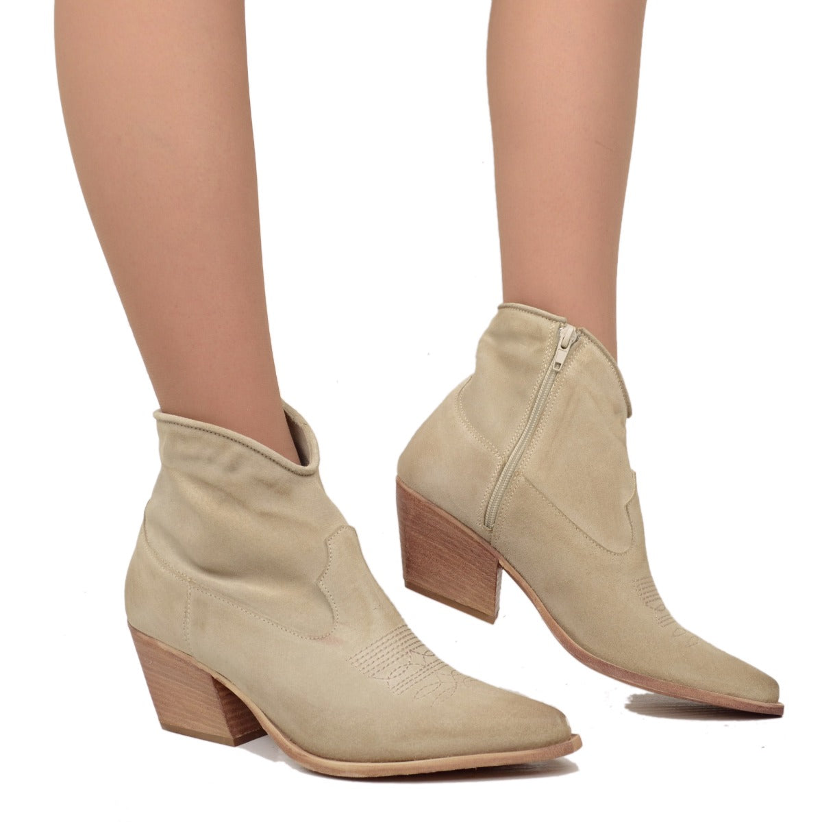 Stivaletti Texani Donna Estivi in Pelle scamosciata Beige