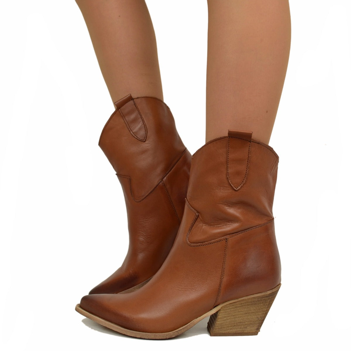Stivaletti Texani Donna in Pelle Cuoio Made in Italy