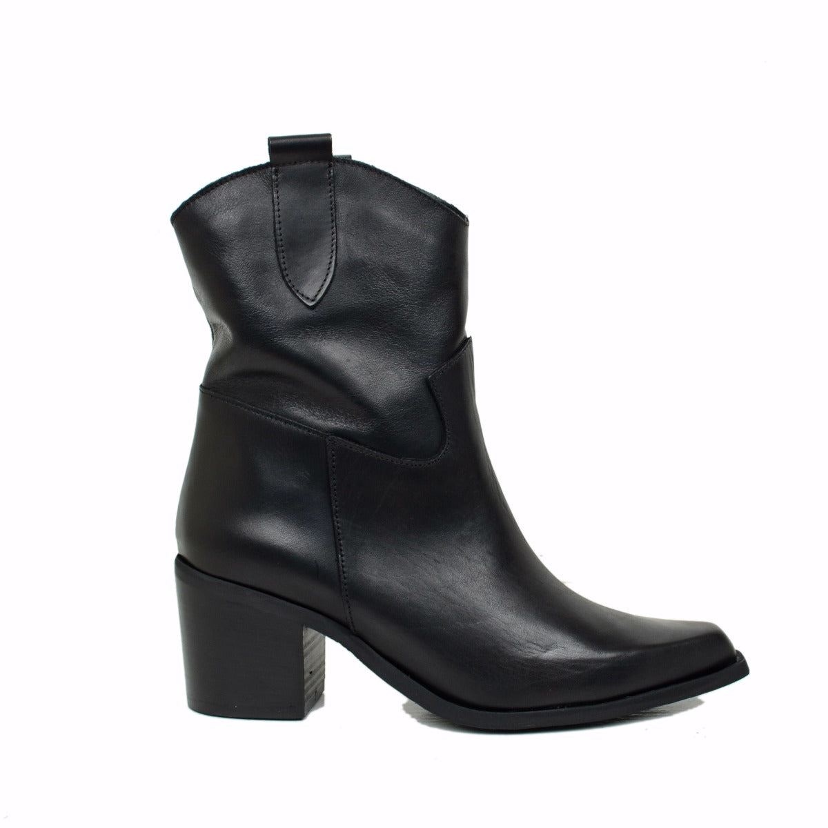 Stivaletti Texani Donna Neri in Pelle Tacco Medio Made in Italy