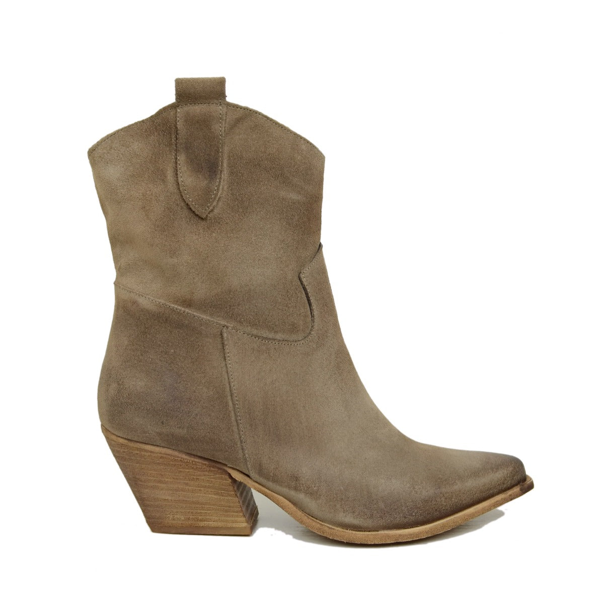 Stivaletti Texani Donna Scamosciati Taupe Made in Italy