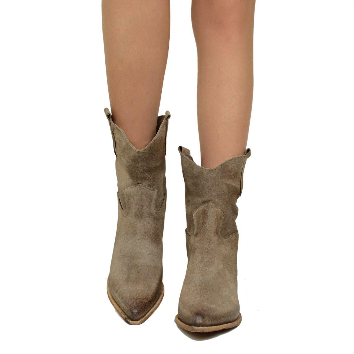 Stivaletti Texani Donna Scamosciati Taupe Made in Italy