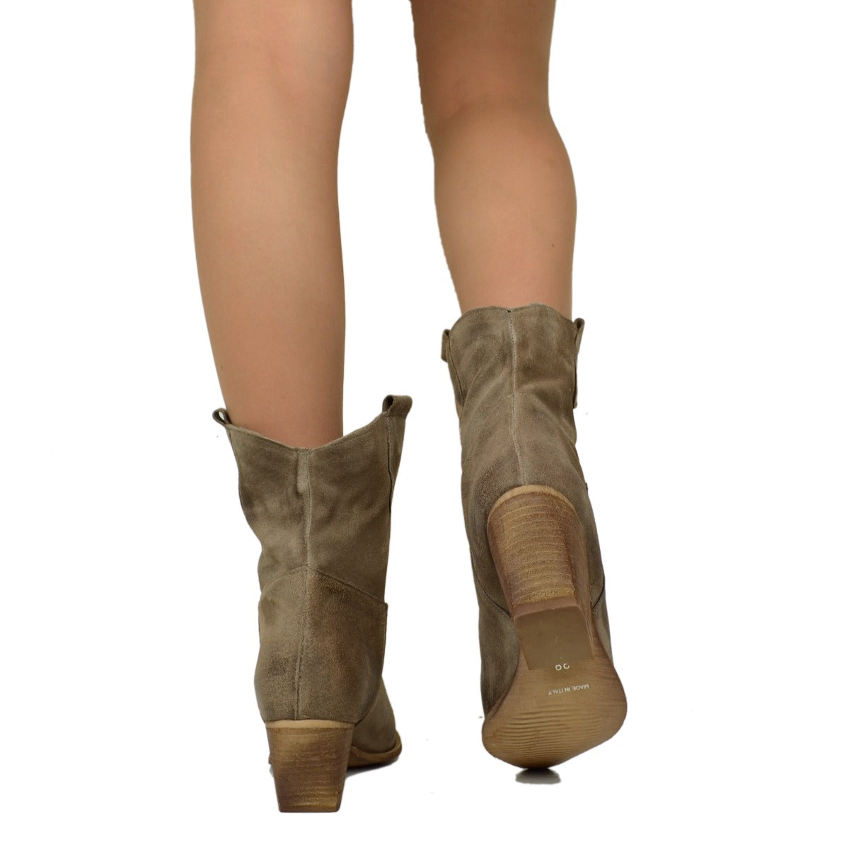 Stivaletti Texani Donna Scamosciati Taupe Made in Italy