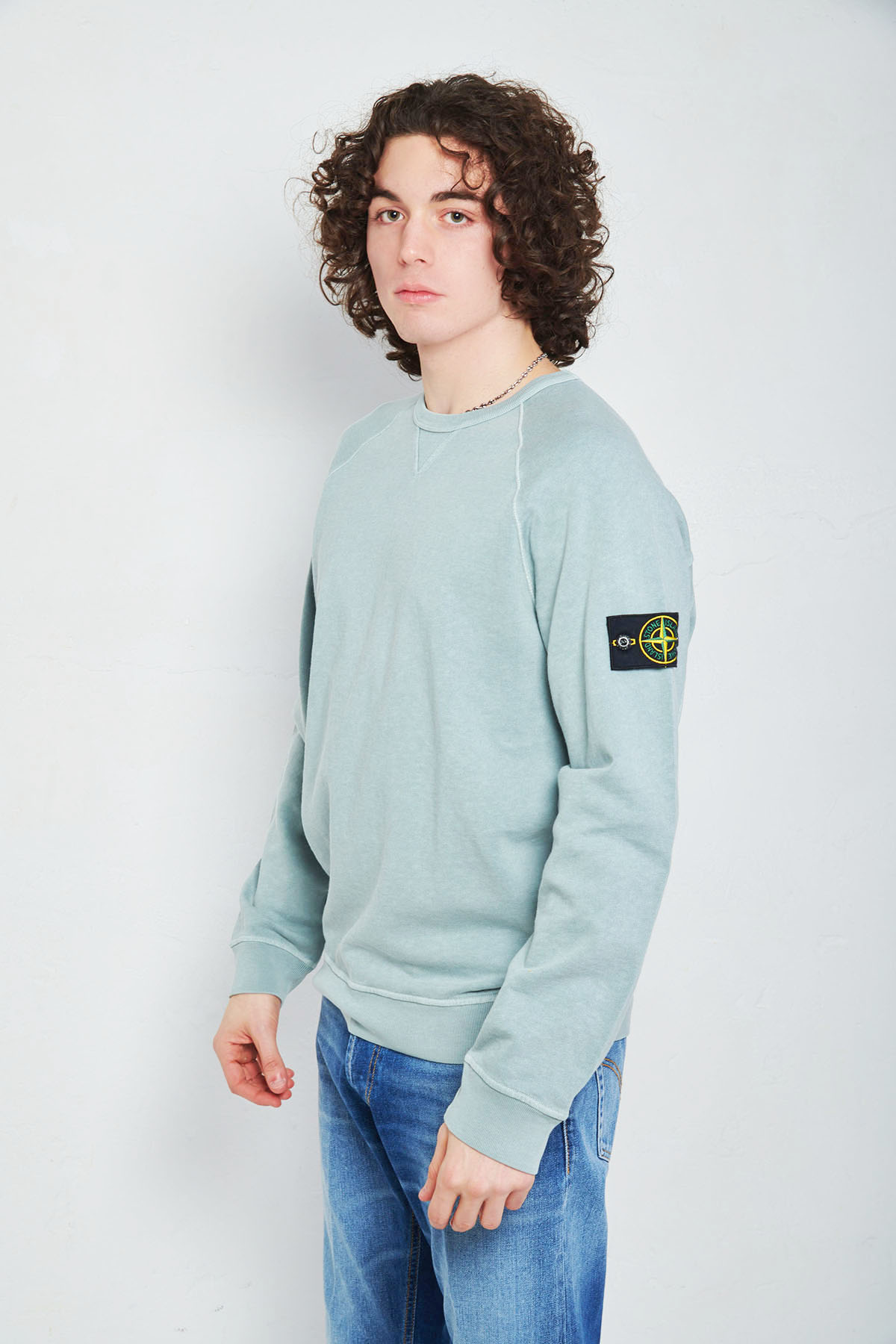 STONE ISLAND Felpa girocollo in felpa malfilè effetto old