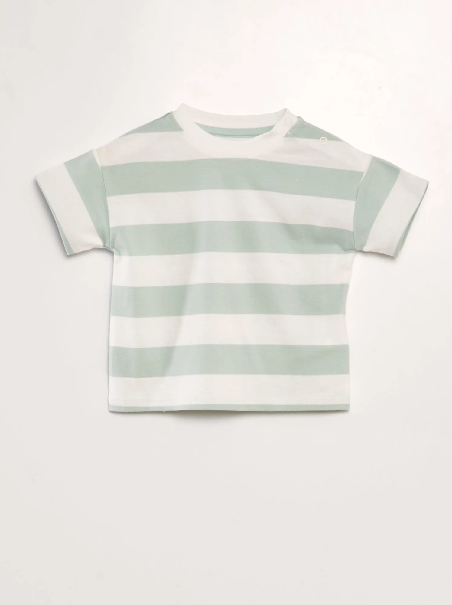 T-shirt a righe con bottone a pressione sul collo - BIANCO
