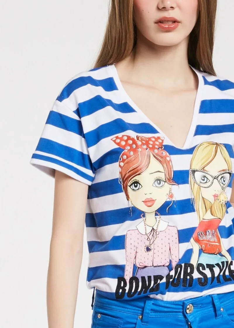 T-shirt a righe con stampa
