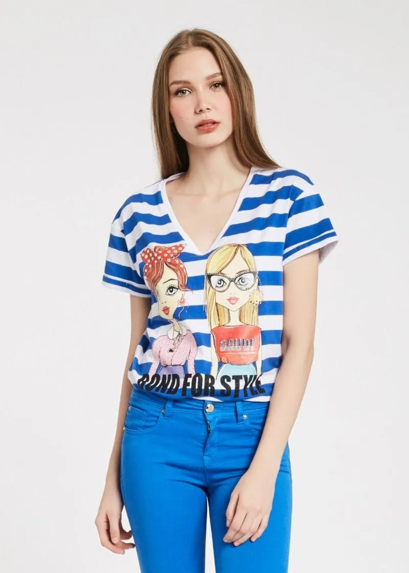 T-shirt a righe con stampa