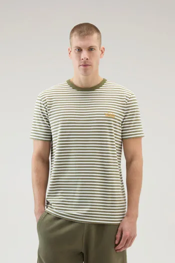 T-shirt a righe in jersey di cotone elasticizzato                                                                               