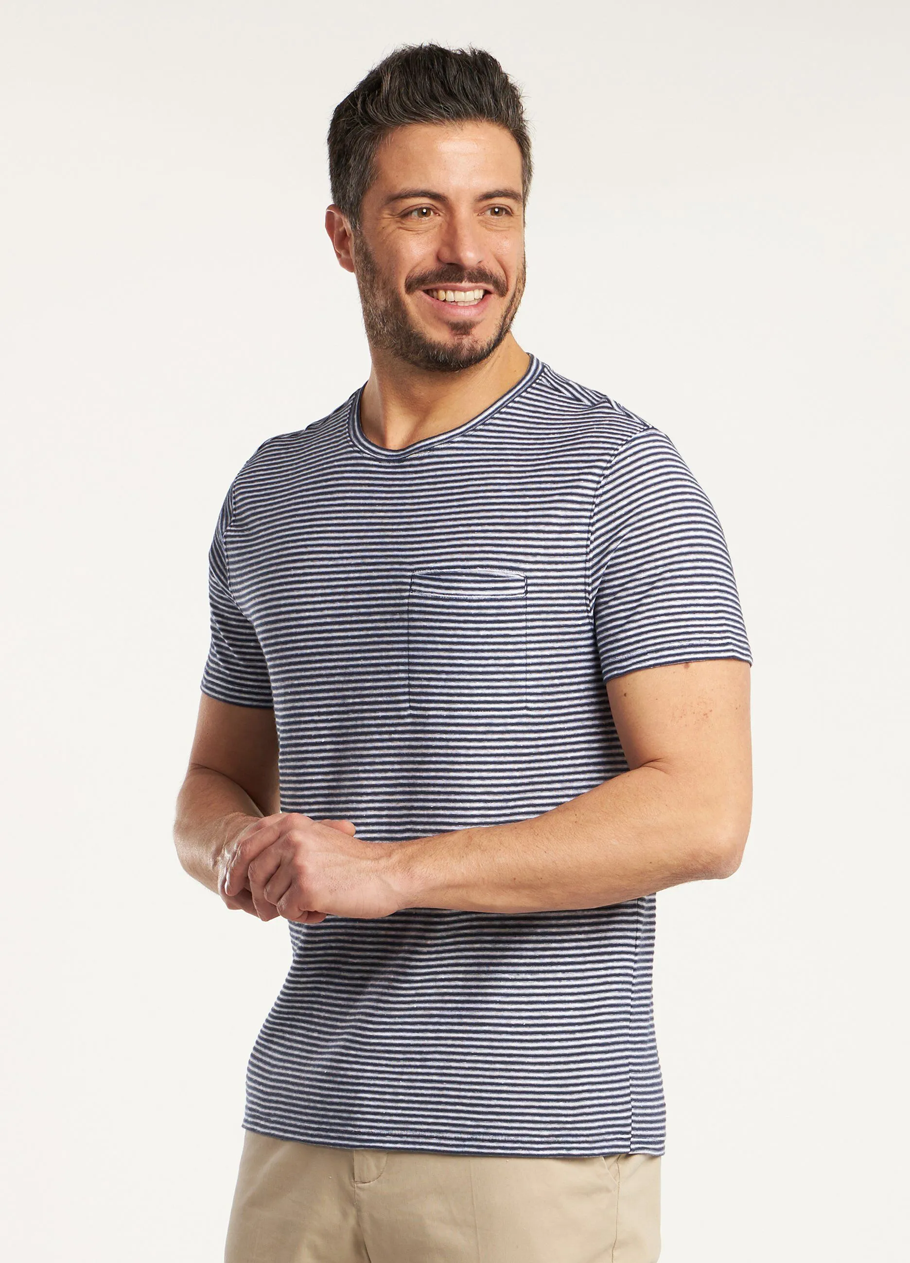 T-shirt a righe in misto lino uomo