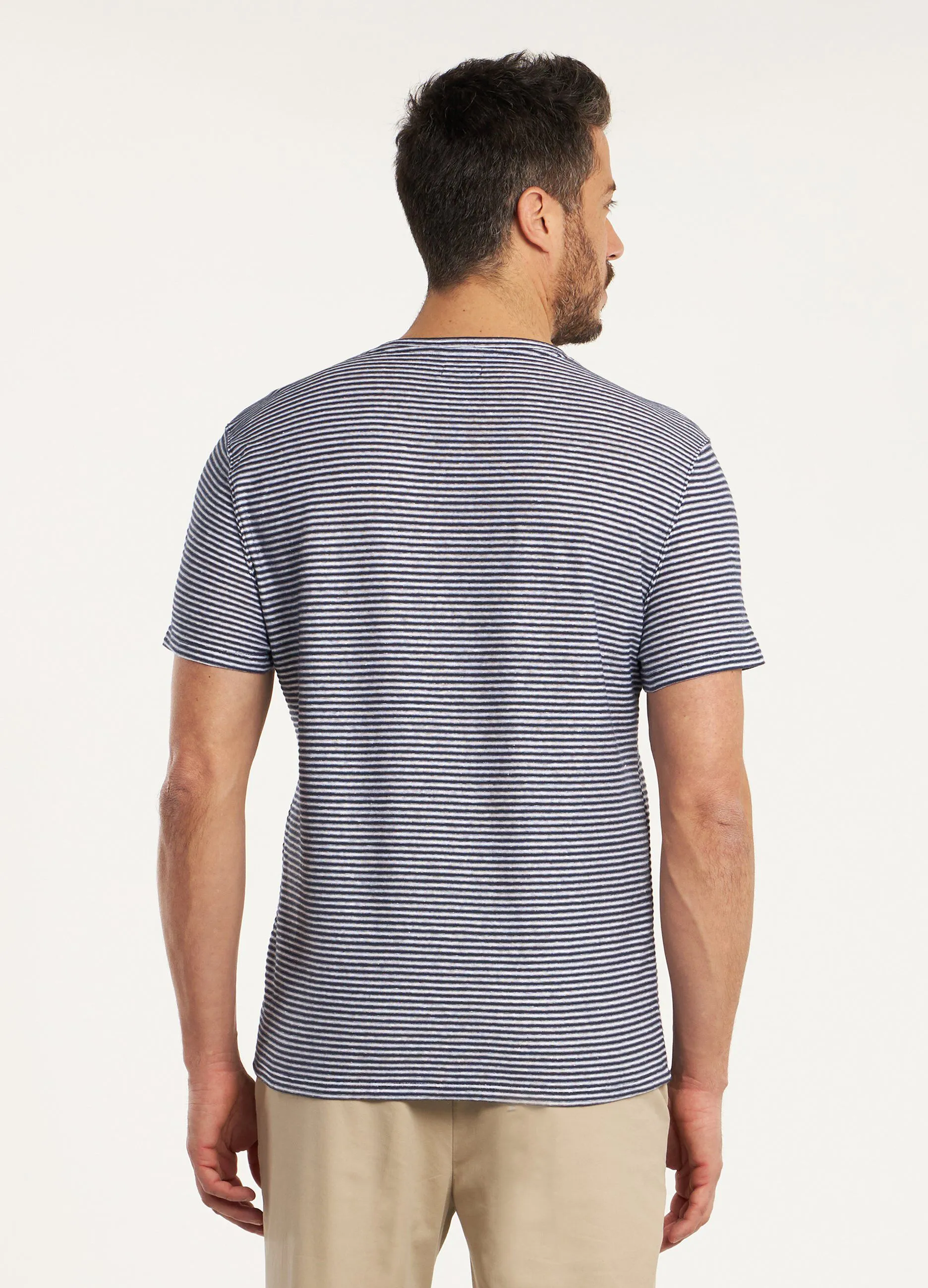 T-shirt a righe in misto lino uomo