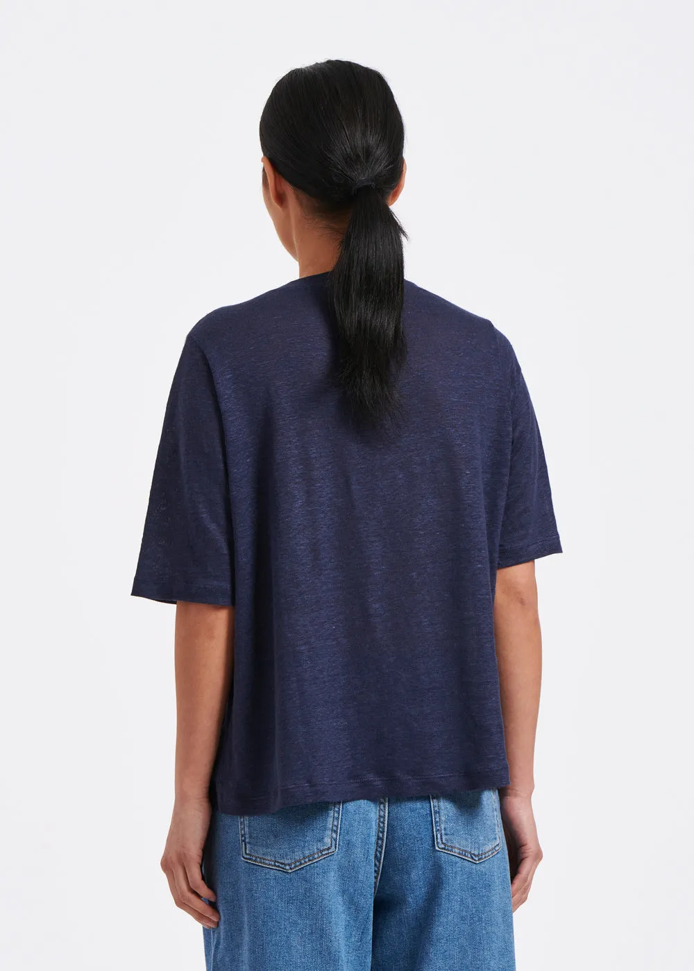T-shirt bleu marine avec découpe asymétrique en jersey lin