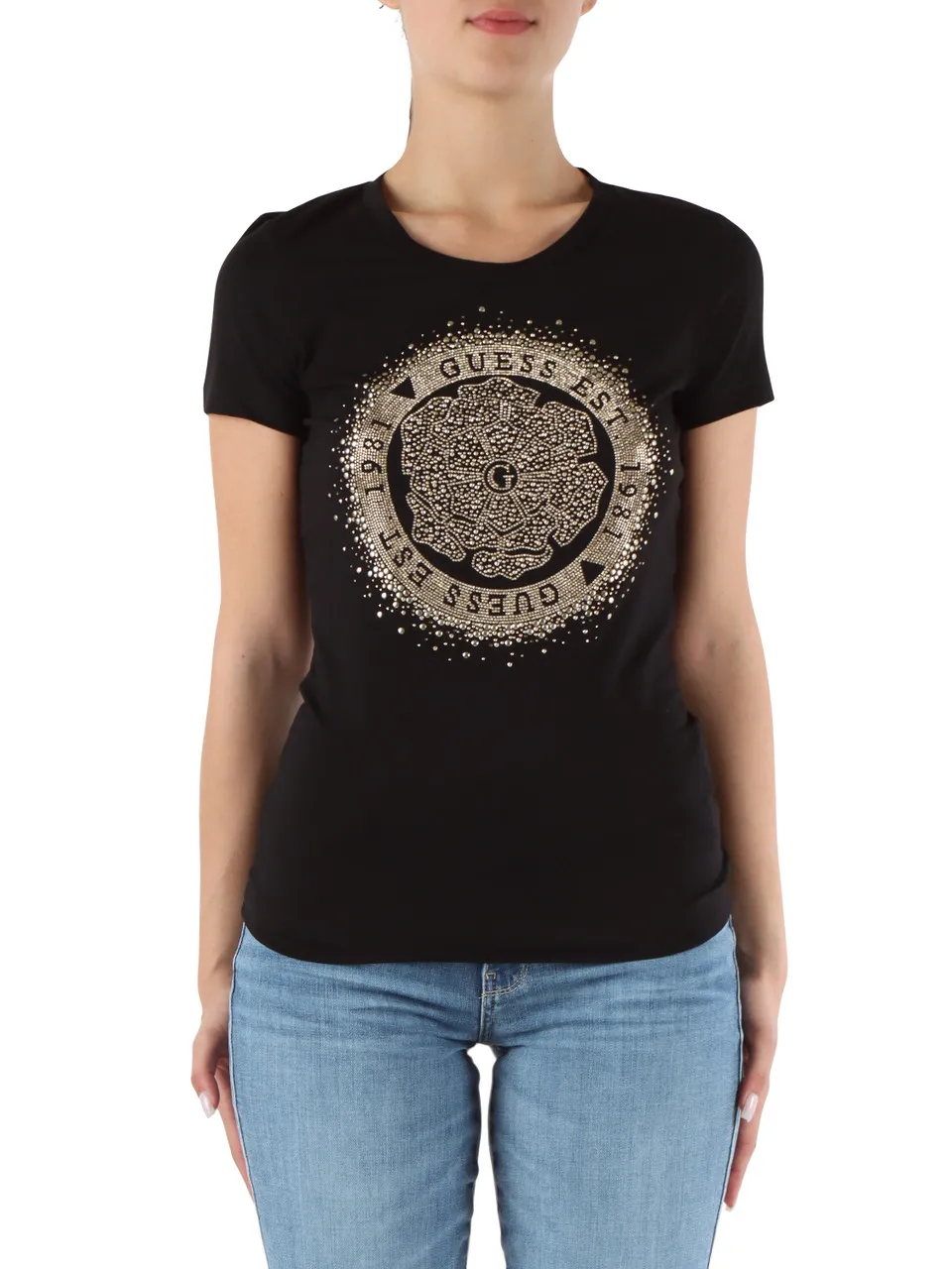T-shirt slim fit in cotone stretch con borchiette