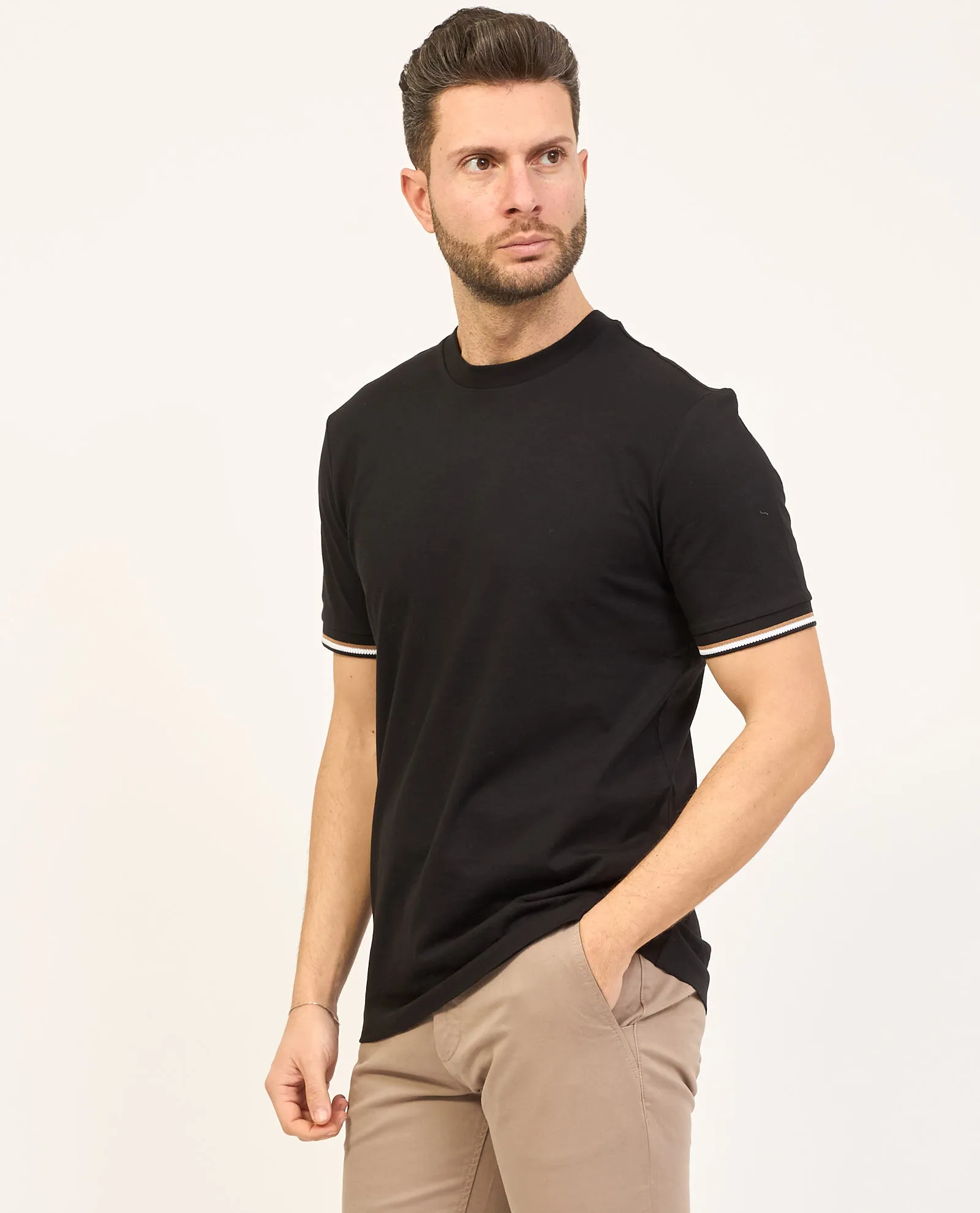 T-shirt uomo Boss girocollo con righe sulle maniche