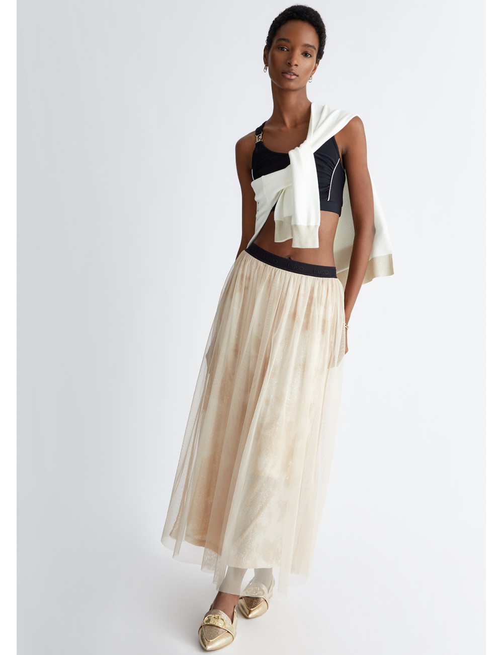 TA4019 GONNA LUNGA JERSEY CON PAILLETTES LIU JO DONNA GONNELLONE SKIRT WOMAN