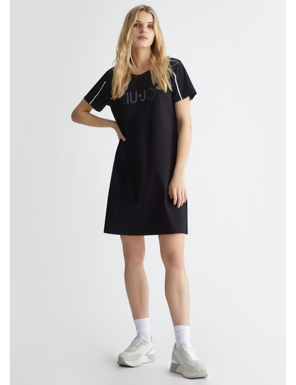 TA4263 ABITO CORTO NERO CON LOGO LIU JO DONNA ABITINO DRESS VESTITO VESTITINO