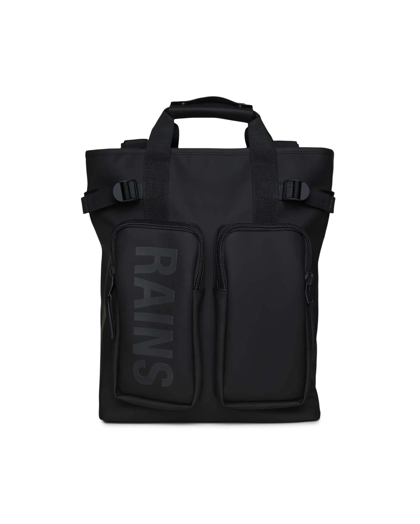 Texel Tote Backpack nera in tessuto impermeabile effetto gommato